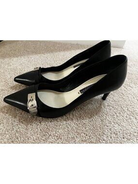 NWOB Ralph Lauren Collection Black Label Black Leather Pumps Heels Classic Buckl